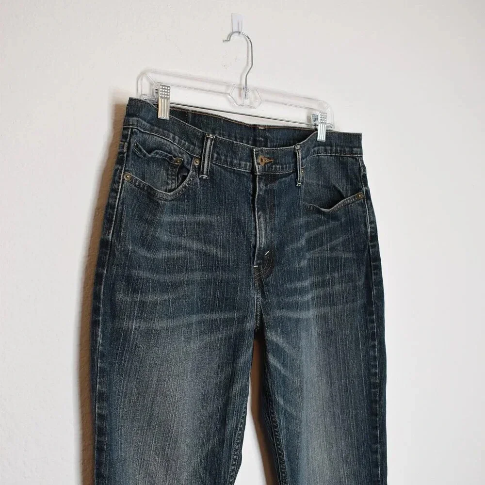 Levis 514 Mens Jeans Sz 36 x 30 Straight Dark Wash Denim Distressed 5 Pocket